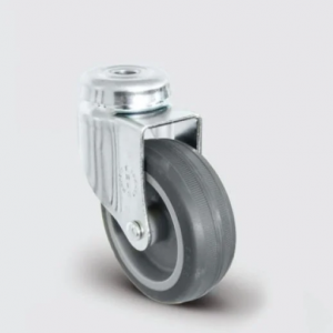 EU04MKT50 Oynak Delik Bağlantılı Termoplastik Kauçuk Kaplamalı Tekerlek Çap:50 Çift Bilya Yataklı Maşa, Kendinden Burçlu