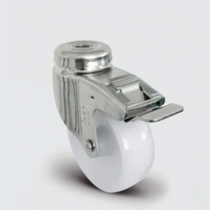 EU04ZKZ50F Oynak Delik Bağlantılı Frenli Poliamid Tekerlek Çap:50 Çift Bilya Yataklı Maşa, Tekeri ve Maşayı Kilitleyen Merkezi Fren Sistemi