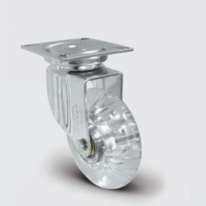 EU01DKP50 Döner Tablalı Polikarbonat Üzeri PVC Kaplı Şeffaf Tekerlek Çap:50 Çift Bilya Yataklı Maşa, Kendinden Burçlu