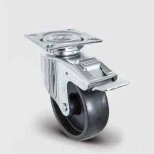 EU01MKM100F Döner Tablalı Frenli Polipropilen Tekerlek Çap:100 Çift Bilya Yataklı Maşa, Kendinden Burçlu Moblen Tekerli, Tekeri ve Maşayı Kilitleyen Merkezi Fren Sistemi