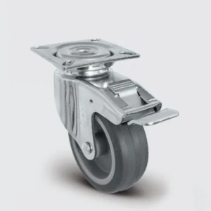 EU01MKT50F Döner Tablalı Frenli Termoplastik Kauçuk Kaplamalı Tekerlek Çap:50 Çift Bilya Yataklı Maşa, Kendinden Burçlu, Tekeri ve Maşayı Kilitleyen Merkezi Fren Sistemi