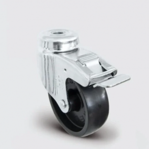 EU04MKM75F Oynak Delik Bağlantılı Frenli Polipropilen Tekerlek Çap:75 Çift Bilya Yataklı Maşa, Kendinden Burçlu Moblen Tekerli, Tekeri ve Maşayı Kilitleyen Merkezi Fren Sistemi